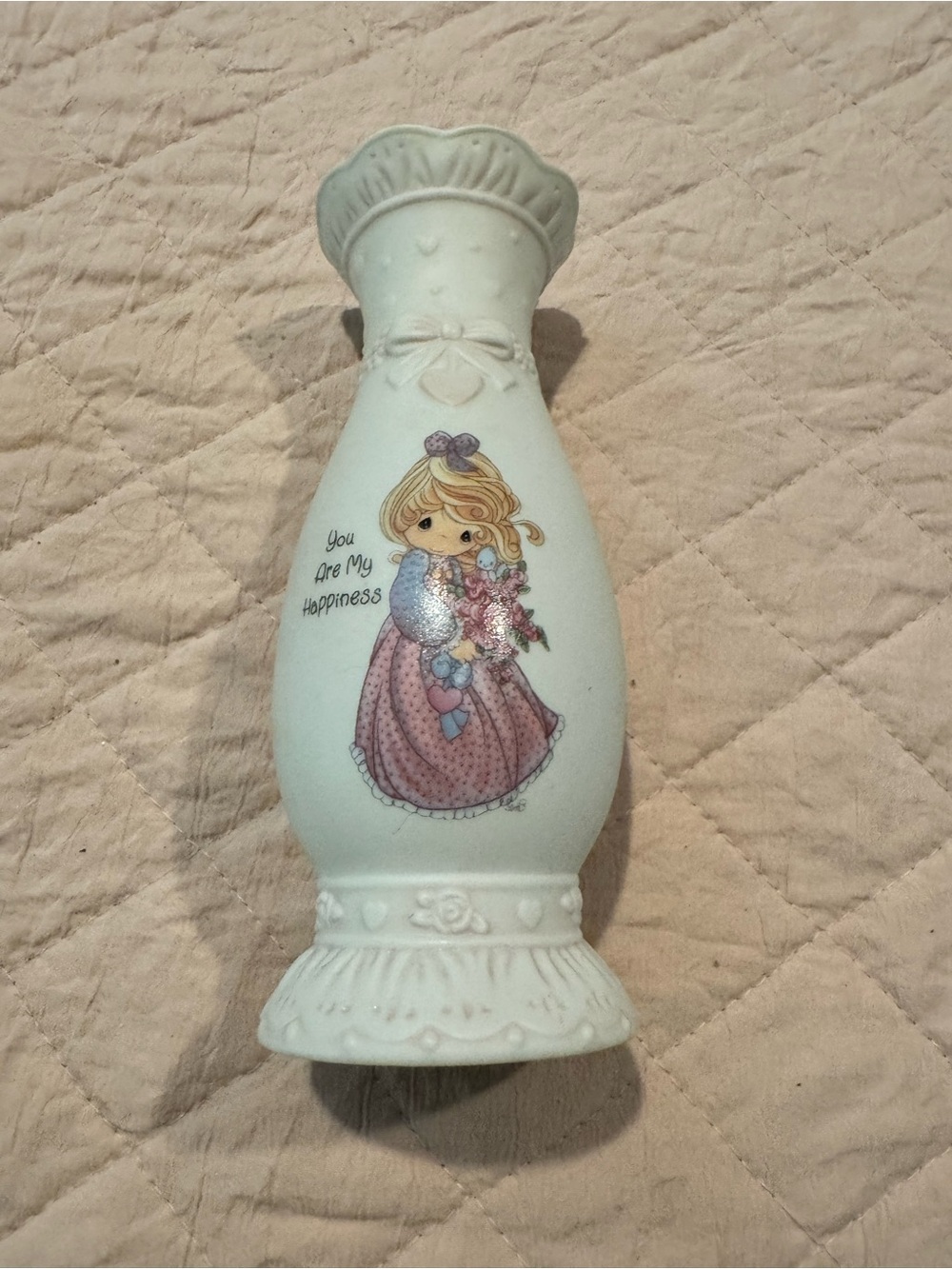 Hand-Painted Precious Moments Ceramic Vase with Classic Girl Illustration
